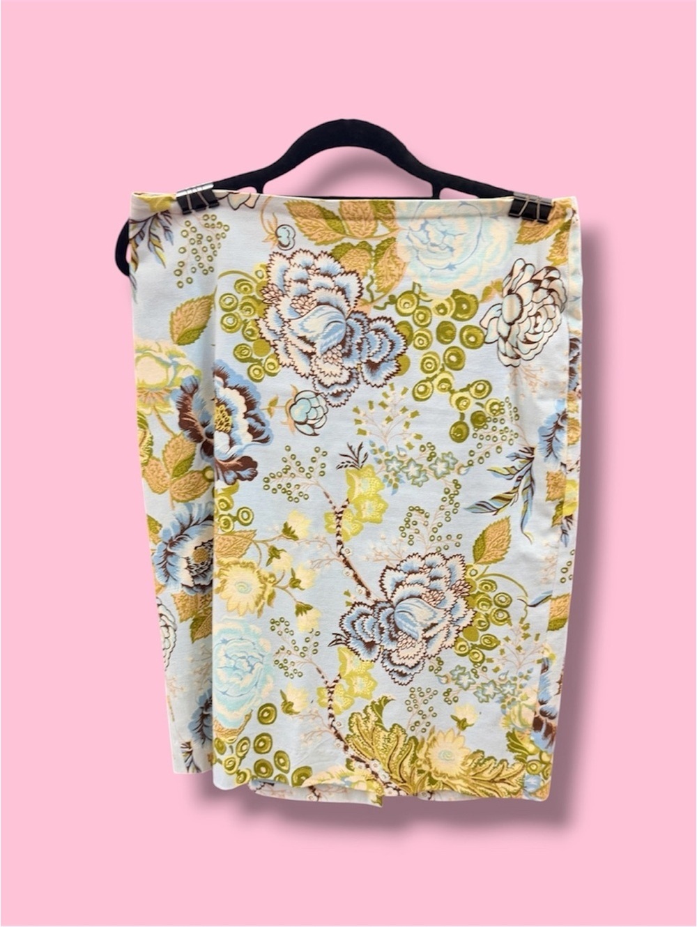 Talbots Light Blue and Olive Floral Print Skirt